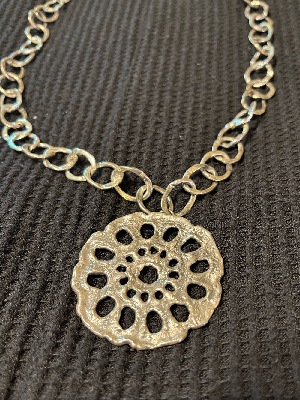 Blanca Flor Sterling Silver 925 Openwork Floral Pendant on Thick Chain